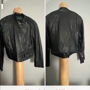 Ralph Lauren black motorcycle style leather jacket. Size 4  & 8